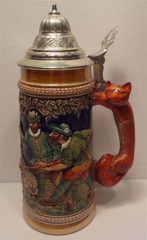 Handcrafted German Beer Stein Hunting Scene With Fox Handle Gerz West Germany Barware Pinterest