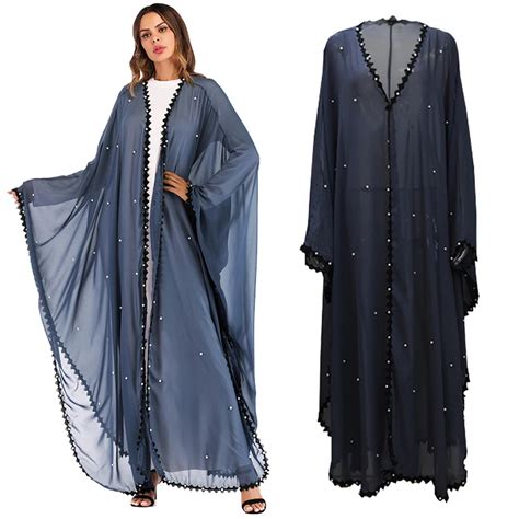 2019 long lace mesh pearls kaftan abaya dubai hijab muslim dress abayas for women caftan