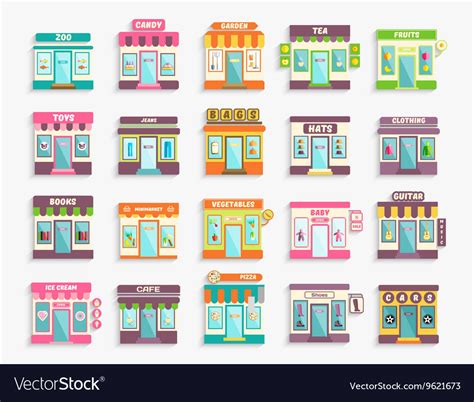 Different Stores And Shops Icons Set Boutique Vector Image