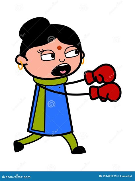 Cartoon Indian Lady Boxing Stock Illustration Illustration Of Fighting