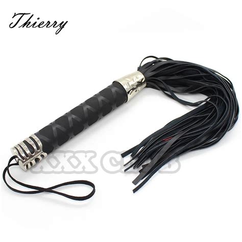 thierry 46cm metal handle pu whip spanking paddle fetish flogger sex toys for couples roleplay