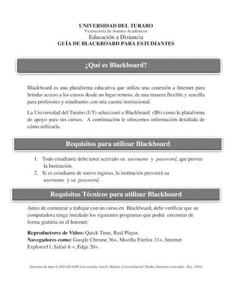 Pdf ¿qué Es Blackboard Uagm · Universidad Del Turabo Derechos