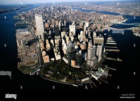 Aerial Of Manhattan Island New York City Pre 911 Stock Photo Alamy