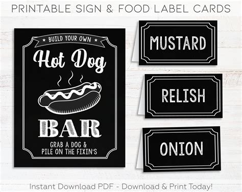 Hot Dog Bar Sign And Hot Dog Bar Label Tent Cards Hot Dog Bar Etsy