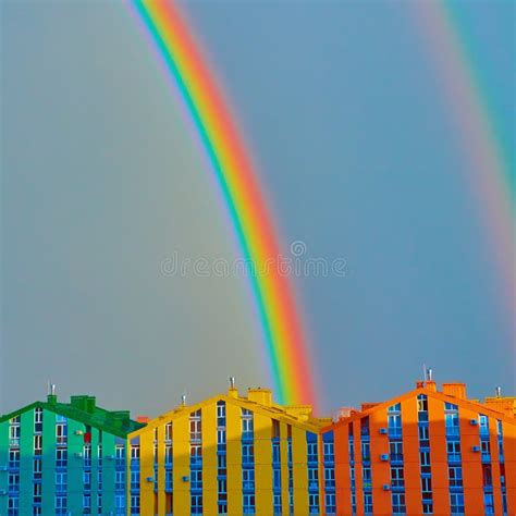 Double Rainbow Over The City Stock Photo Image Of Green Colorful