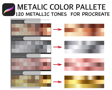 Procreate Palette Metallic Gradients Gold Rose And Bronze Etsy