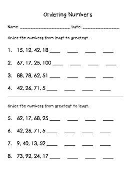 Ordering Numbers | 1st grade math worksheets, First grade math
