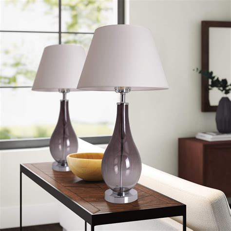 Table Lamps For Living Room Set Of 2 Gray Ombre Glass 28 Inch Bedside Lamps For Bedside