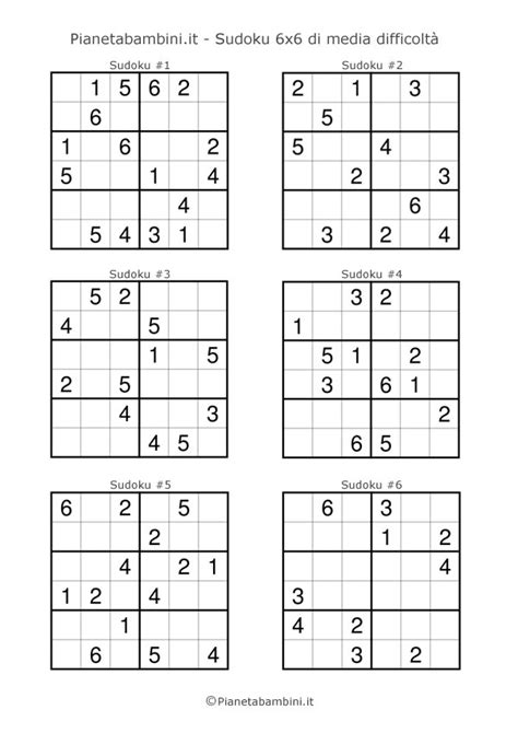 Sudoku Per Bambini 90 Schemi 6x6 Di Media Difficoltà Da Stampare