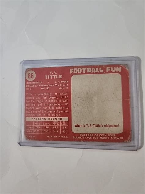 1958 Topps Ya Tittle 86 San Francisco 49ers Football Card Ebay