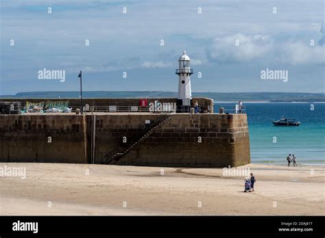 Smeatons Pier Lighthouse St Ives Harbour At Low Tide Cornwall Uk