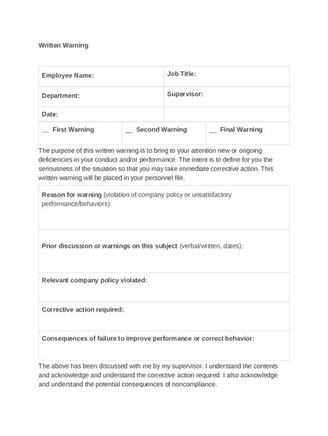 Sample Written Warning Relating To Attendancehuman Doc Template