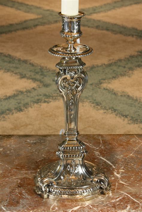 Christofle Silvered Candlestick Lamp In The Baroque Style For Sale At