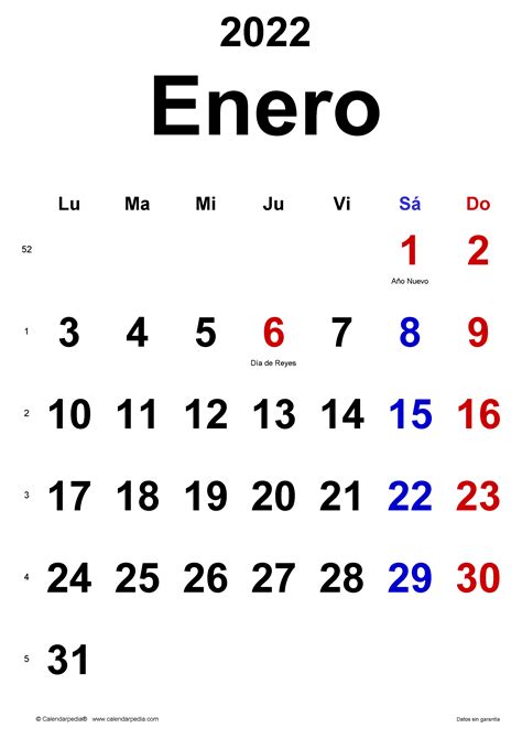 Calendario Enero 2022 En Word Excel Y Pdf Calendarpedia