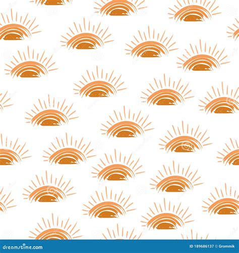 Seamless Creative Pattern Of The Sun At Sunset Or Sunrise Vector