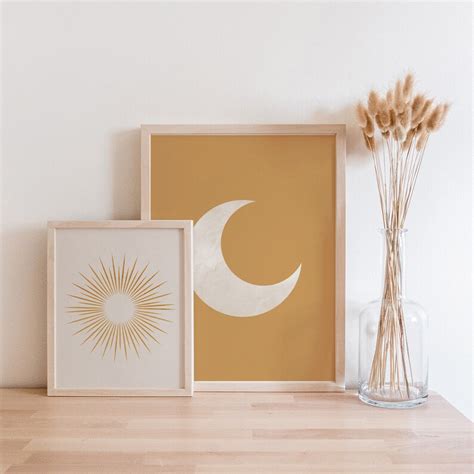 Sun And Moon Art Print Wall Decor Set Of 2 Mid Century Modern Etsy