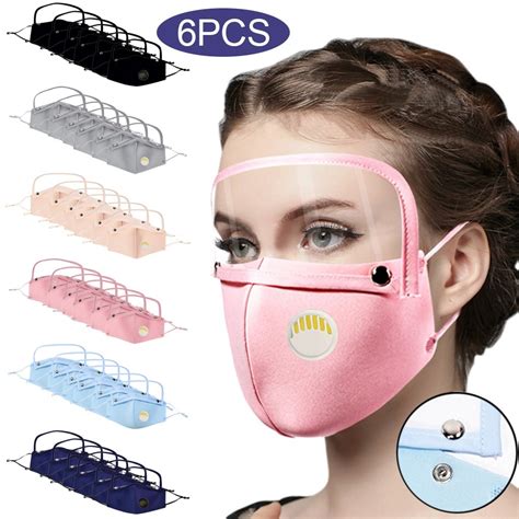 6pcs Adult Reusable Protect Mask With Breather Valve And Detachable