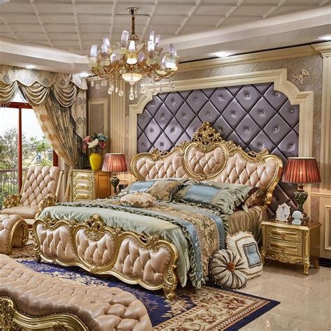 Luxury Palace King Size Bed Royal Golden King Size Bedroom Furniture King Size Bedroom