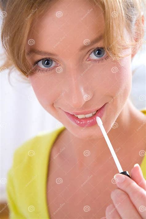 Applying Lip Gloss Stock Image Image Of Smiling Elegance 10979649