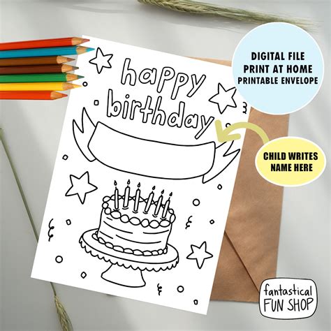 Colorable Birthday Card From Child Card For Friend From Kid Etsy Ireland