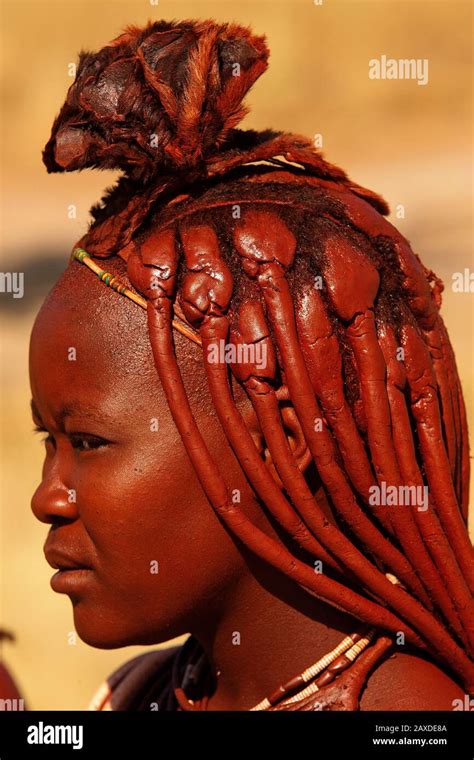 Himba Woman With Traditional Ochre Hair At Outjo Town Namibia Stock