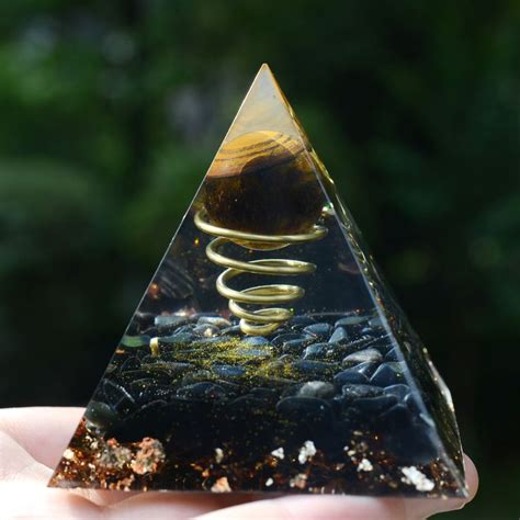 Tiger S Eye Crystal Sphere With Obsidian Crystal Orgonite Etsy