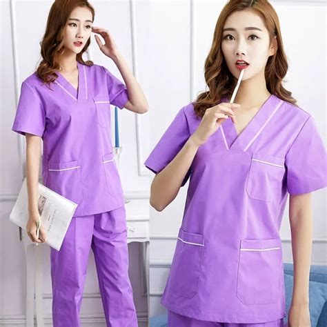100 pure cotton nursing uniforms fashion scrubs set for women color blocking sedign v neck