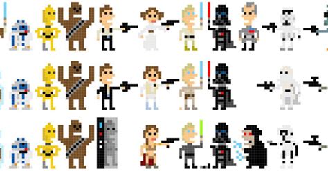 Star Wars Characters In Pixel Art With Different Colors And Sizes