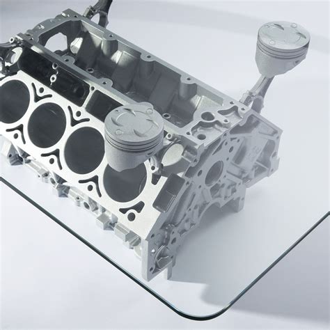 The mounted pistons are leveled/welded to ensure the glass tabletop sits flat. Blockhead Designs // Engine Block Coffee Table (Burnt ...