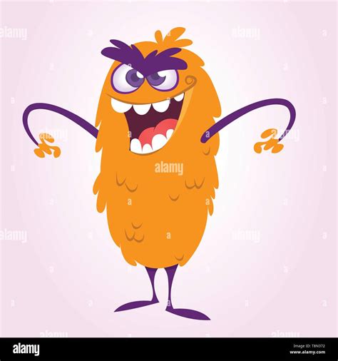 Happy Cartoon Monster Character Vector Illustration Of Orange Monster