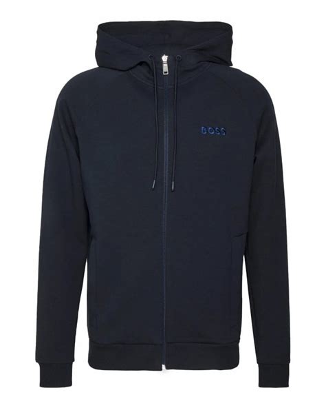 Boss Mens Saggy Zip Up Logo Hoodie Dark Blue Jacket