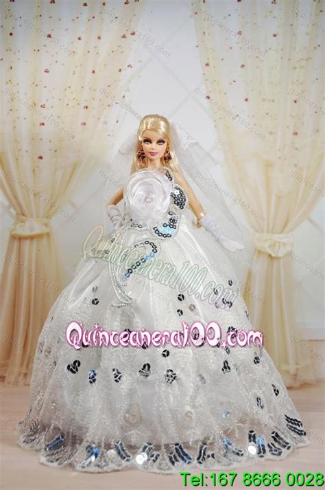 Amazing Ball Gown Dress For Noble Barbie With Sequin And Hand Made Flowers Quinceanera 100