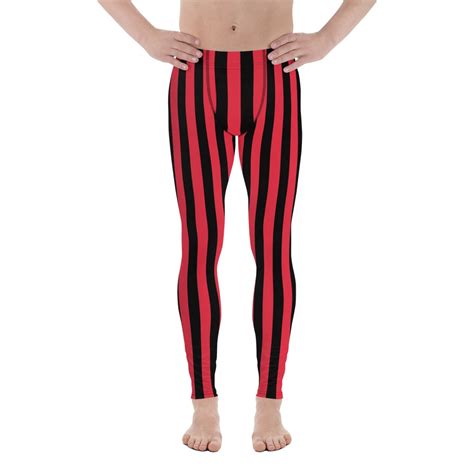 1 Red Black Striped Mens Leggings Vertical Striped Circus Men