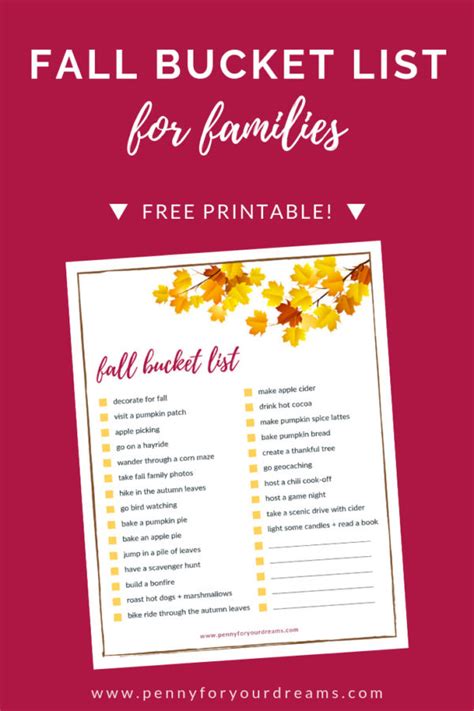Fall Bucket List For Families Free Printable Checklist