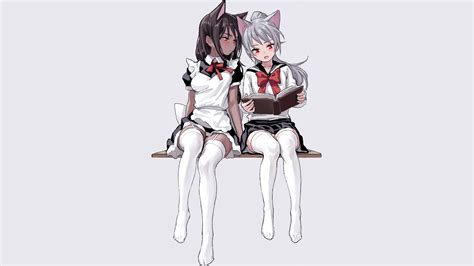 Wallpaper Manga Anime Girls Sailor Uniform Maid Simple Background Schoolgirl Nekomimi