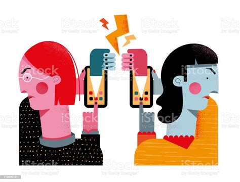 Two Women Fighting On Social Media Stock Illustration Download Image