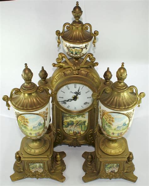 Lot Vintage Three Piece Franz Hermle Imperial Italian Mantel Clock In