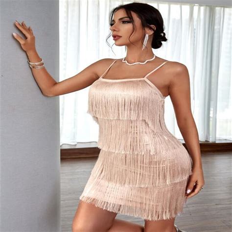 Ins Hot Strap Sexy Solid Mini Dress Tassel Novelty Summer Spring Sexy