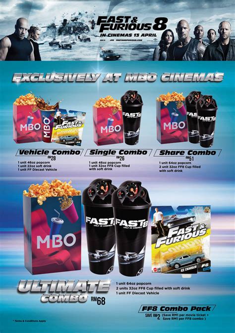 Limited to 30,000 free popcorn combo only, while stocks last. Fast & Furious 8 Combo Hot Wheels Promotion at MBO Cinemas ...