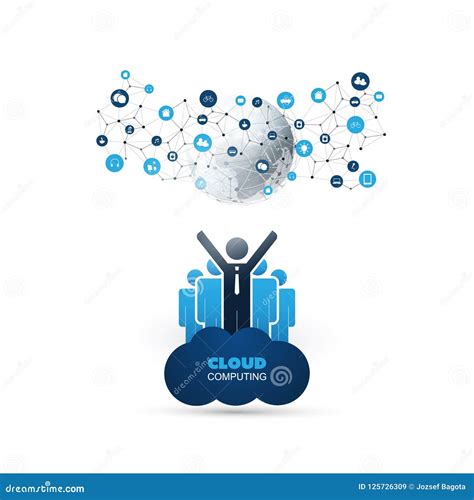 Cloud Computing Design Concept With Standing Happy Business Men And
