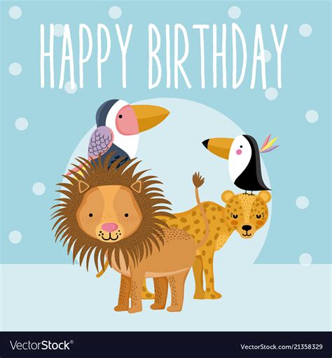 Happy Birthday Cute Animal Card Royalty Free Vector Image