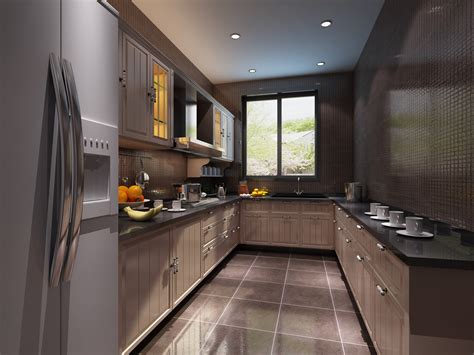 Modern Kitchen Interior With Refrigerator 3d Model Max