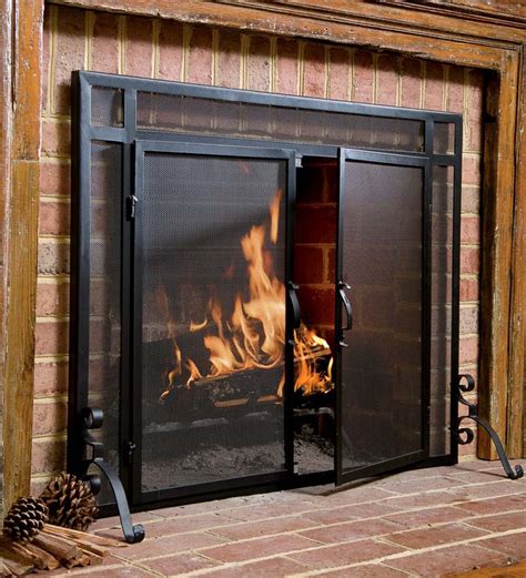 Flat Guard Fire Screens With Doors In Solid Steel 44w X 33h Black