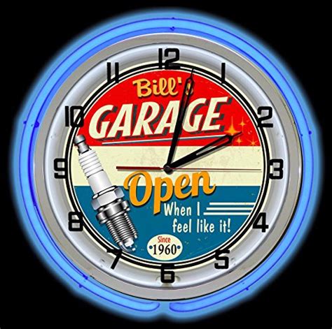 Redeye Laserworks Personalized Vintage Blue Neon Light Garage Clock