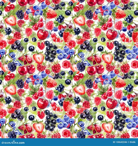 Wood Wild Berries Seamless Pattern Fabric Texture Stock Illustration