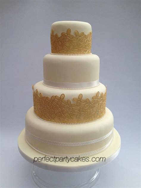 Gold Lace Wedding Cake Decorated Cake By Perfect Party Cakesdecor