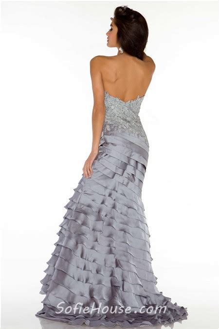 Sexy Sheath Sweetheart Long Silver Beaded Lace Layered Occasion Evening