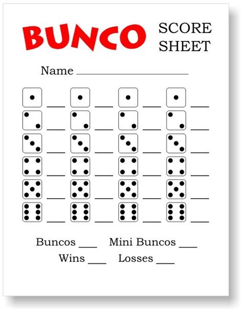 Free Printable Bunco Score Sheets Pdf