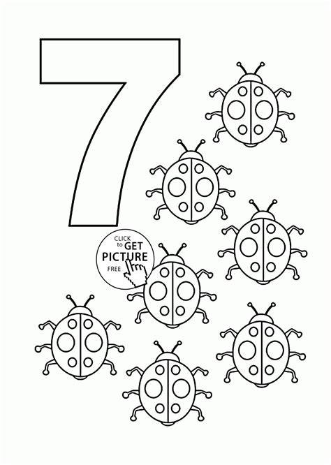 If you are looking for some coloring pages to make you kid engage in, then the following number coloring pages would surely help you. Number 7 coloring pages for kids, counting sheets printables free - Wuppsy.com