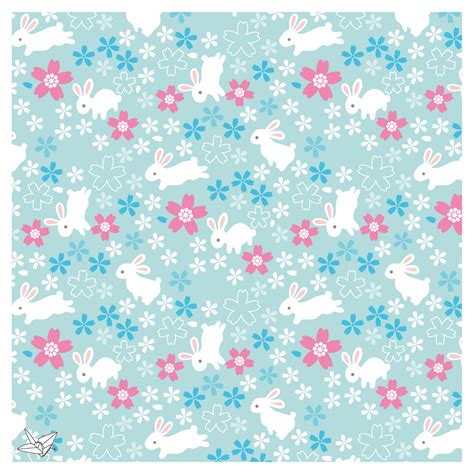 A hot pink colored bunnies hopping over a pale pink background. Bunny Rabbits Printable Origami Paper - Paper Kawaii Shop